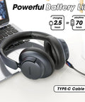 Upgraded Hybrid ANC Headphones With Transparent Modes, 70 Hour Playtime, Bluetooth Headphones With Mic, Type-C Cable shown