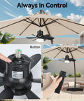 Portable Solar Ceiling Fan With Lights For Outdoor Use Off Grid Ready, 18.5 Inch Blade, foldable solar panel on patio umbrella
