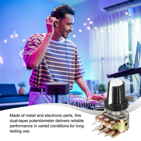 Man using Dual Channel B50K Potentiometer Kit With 6 Pin Split Shaft Rotary Potentiometers For Audio Volume Control, White