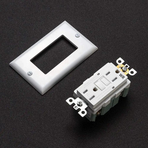 Weather Resistant GFCI Outlet 15 Amp Self Testing Tamper Resistant Duplex Receptacle For Indoor Outdoor Use With LED Indicator UL Listed White Decor Wall Plate Included