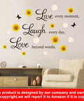 Motivational Daisy Sunflower Wall Decals Set Four Removable Vinyl Quote Stickers For Kitchen, Bedroom And Living Room Positive Sayings