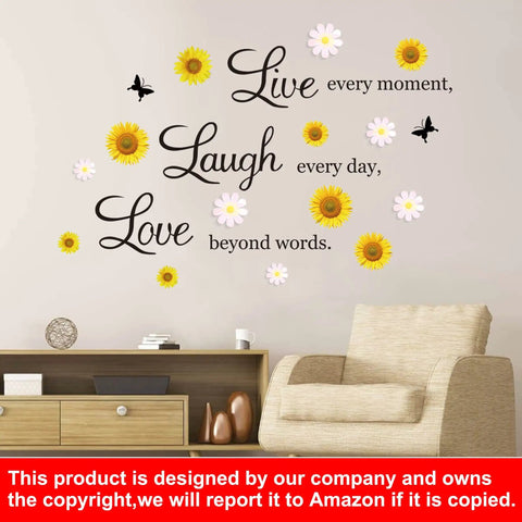 Motivational Daisy Sunflower Wall Decals Set Four Removable Vinyl Quote Stickers For Kitchen, Bedroom And Living Room Positive Sayings