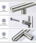 Close-up of 50 Pack Brushed Nickel Stainless Steel Cabinet Pulls, showing waterproof smooth finish and threaded build details.