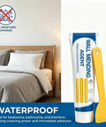 Wall Repair Kit With Scraper And Drywall Patch Paste For Holes And Cracks Quick Drying Patch Cream That Blends Into White Walls Nail Hole Repair For Homes Easy DIY Fix No Mess, shown with scraper and repair tube in bedroom setting.