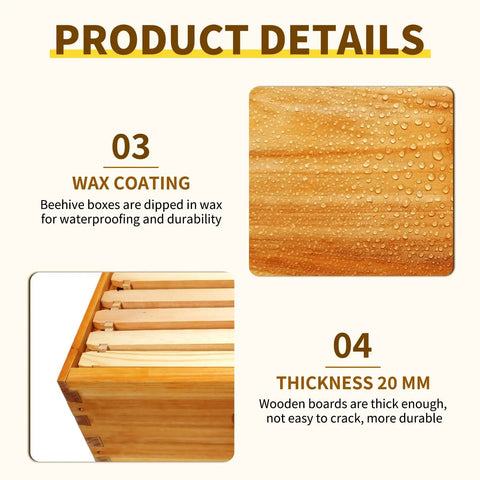 Wax coating detail of 10 Frame Langstroth Medium Super Beehive Box Kit With Beeswax Dip Includes 10 Frames And Wax Foundations Yellow