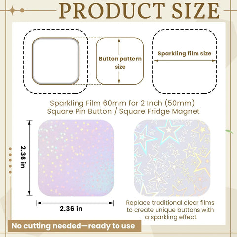 Product size details for 200 Pcs Button Maker Film Kit With Glittering Holographic Sheets For 50 Mm Badges Eight Styles