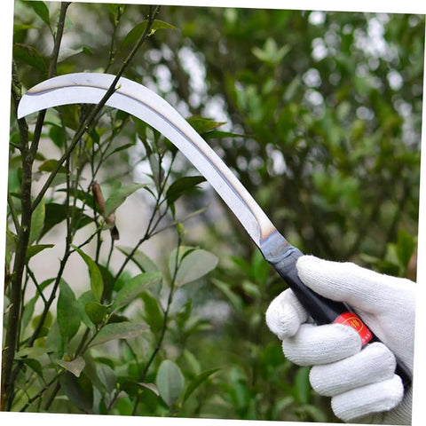 Two-Piece Rustproof Weeding Hook Tool Set For Mowing Cultivation And Harvesting With Comfortable Grip in use on plant