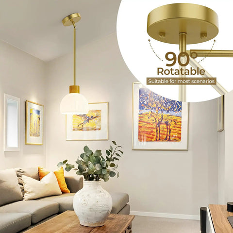 PRTILOUD Pendant Lights Kitchen Island, Modern Gold Hanging Light Fixture with Glass Shade, adjustable rod in living room.