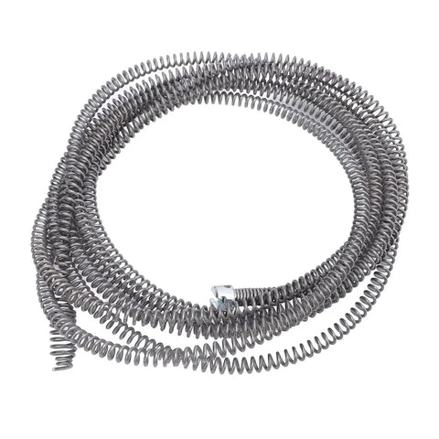 Pro Grade 16mm Steel Drain Snake Auger Cable coiled, designed for tough kitchen sink and bathroom clogs, pipe cleaning tool.