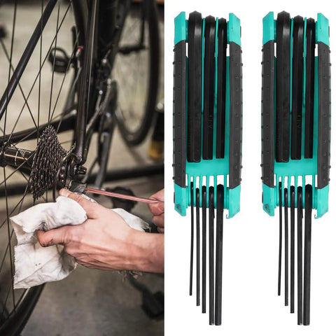 Top Tier 8 In 1 Folding Hex Key Wrench Kit Booms With Wide Size Range From 1.5mm To 8mm For Snazy Home Garage Jobs Using High Torque Chrome Vanadium Steel For Tightening Screws Like A Pro. Folding hex key set used on bicycle gears, 1.5-8mm chrome vanadium steel.