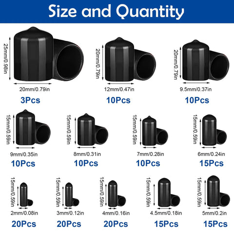 158 Pcs Rubber End Caps Kit Black Round Vinyl Covers And Protectors For Bolts And Screws Fit 2 Mm To 20 Mm Diameters