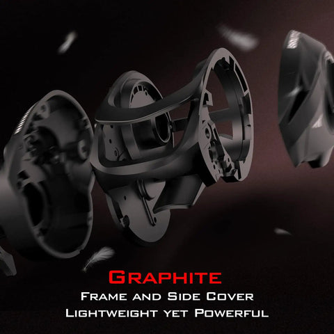 Exploded view of Brutus Baitcasting Fishing Reel With Graphite Frame And 7.2 To 1 Gear showing frame and side cover components.
