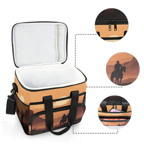 Desert Cowboy Insulated Lunch Bag With Shoulder Strap Reusable Cooler Lunch Box for Picnics Hiking Camping and Work