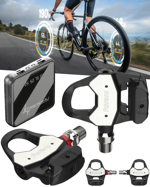 Assioma Pro RL-1 Left-Side Power Meter For Look Keo Compatible Pedals displayed with cyclometer and Wearable4U PowerBank