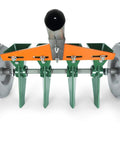 Front view of Metal Precision Manual Seeder For Vegetables And Greens Four Row Planting Tool with adjustable row spacing