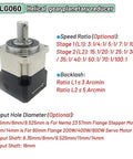 Top Shelf High Precision Planetary Gearbox For Nema17 Nema23 Nema34 Stepper And Servo Motors Heavy Duty 50 To 1 Speed Reducer showcasing input shaft dimensions.