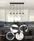 Five Light Mason Jar Pendant Lighting Fixture Black Rustic Farmhouse Chandelier For Kitchen Island with glass jar shades