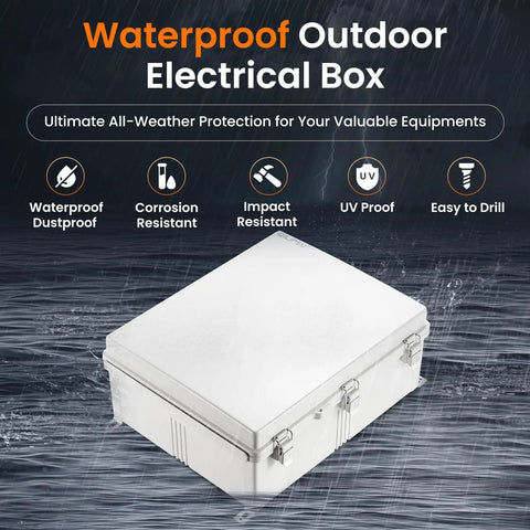 Outdoor IP67 Weatherproof Junction Box with Inner Door Mounting Plate, Wall Brackets, 20x16.1x7.9 Inch Grey Enclosure