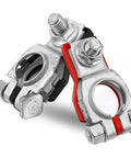Top Shelf Battery Terminal Connectors For Nissan Altima Maxima Sentra Owners, silver clamps with red and black caps, durable and robust