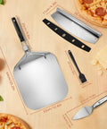 Must Have Pizza Peel Set With Cutter Rocker, Aluminum Peel, Foldable Handle, 13.7 Inch Stainless Steel Rocker Cutter, 10.8 Inch Pizza Server