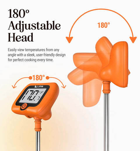 Hands Free Digital Candy Thermometer With Pot Clip, 180° adjustable head, stainless steel probe with LCD display