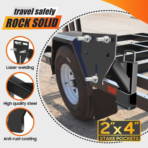 Stake Pocket Spare Tire Mount For Trailers Aftermarket Fits 4 To 8 Lug Trailer Wheels, bolt patterns 4 to 6.5 in, mounted on trailer