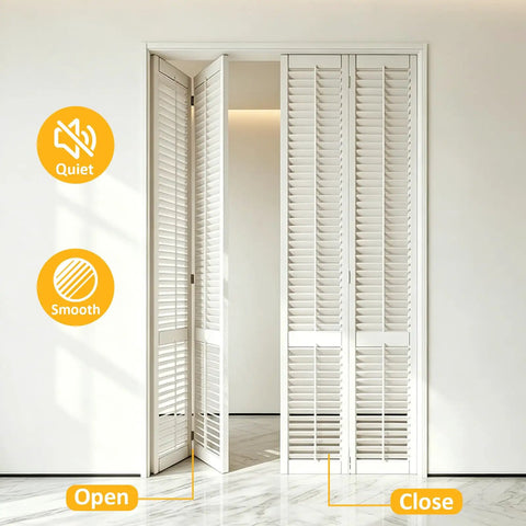 Complete Bifold Door Hardware Kit With Steel Track Two 48 Inch Folding Door Tracks Connectable To 96 Inches shown installed