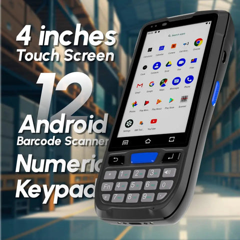 Rugged Android 12 Barcode Scanner With 1D 2D And QR Scan NFC Reader 4G WiFi 4 Inch Touchscreen in warehouse setting