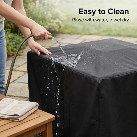 Heavy Duty Square Patio Fire Pit And Table Cover Waterproof Outdoor Furniture Cover Fits 48 By 48 By 29 Inches Black Durable 420D Oxford Fabric Keeps Rain Snow Dust Off Built To Last being rinsed with water