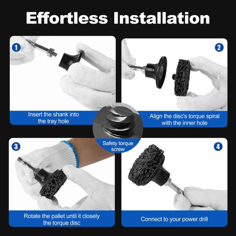 Installation instructions for 136 Pcs 2 Inch Die Grinder Sanding Discs Kit with Quick Change 1/4 Roll Lock and safety torque screw.