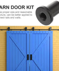 5 Pack Sliding Barn Door Track Spacers Black Hardware Kit For Wall Mounting installed on blue barn doors
