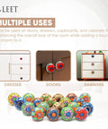 Multicolor Assorted Ceramic Cabinet Knobs Set Of 20 With Vintage Cupboard Drawer Pulls And Chrome Hardware displayed on furniture