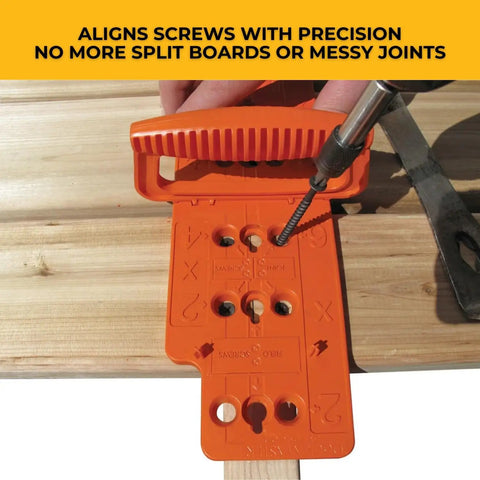 Ace Any Backyard Build With This Slick Deck Spacer And Fastener Alignment Guide, orange tool aligning screws on wood.