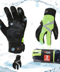 2 Pairs Winter Work Gloves With Thinsulate C100 Lined, High Dexterity Touchscreen Ready, Waterproof, Coldproof, Black and Green