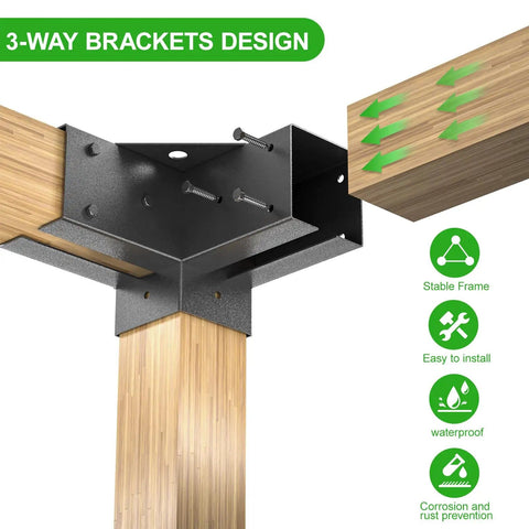 Beefy Heavy Duty Pergola Bracket Kit For 4x4 Posts, Weatherproof Q235 Steel With Anti Corrosion Finish, Fits 3.6x3.6 Inch Inner, 3-way design.