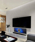 Dope Star Galaxy Slatwall Panel With Laminated Artwork 40 Inches Wide By 12 Inches Tall MDF Wall Display below TV in living room