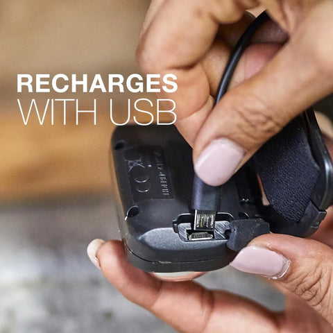 Close-up of a hand plugging USB into Pro 400 Rechargeable Headlamp With USB IPX4 Water Resistant Ultra Bright LED Multi Mode