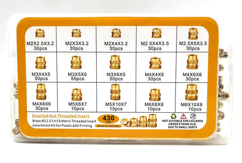 Heat Set Brass Threaded Inserts Kit For 3D Printing, Knurled Female Nuts M2 Through M6 With Heat Set Tips, 360 Pieces