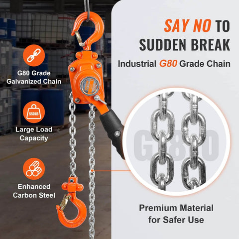 Manual Lever Chain Hoist Quarter Ton Come Along Ten Ft G80 Chain Weston Style Dual Pawl Brake 360 Rotating Hook with G80 Galvanized Chain
