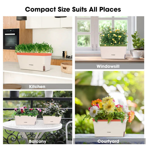 Self Watering Planters 6 Pack 10.5 Inch Rectangular Window Herb Planter Box With 10 Plant Labels Indoor Outdoor for various locations