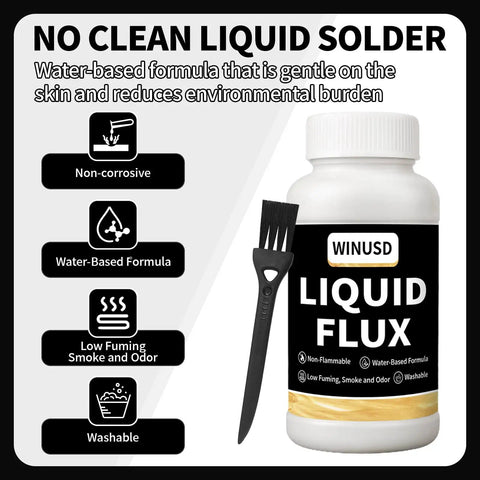 Water Based No Clean Solder Flux For Electronics 200 Ml 8 Oz Brush On Liquid Flux Lead Free Product with black brush