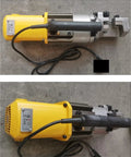 AOXHUGB Handheld Rebar Bender And Cutter With Electric Hydraulic Power, showing yellow and steel body with handle, ideal for construction.