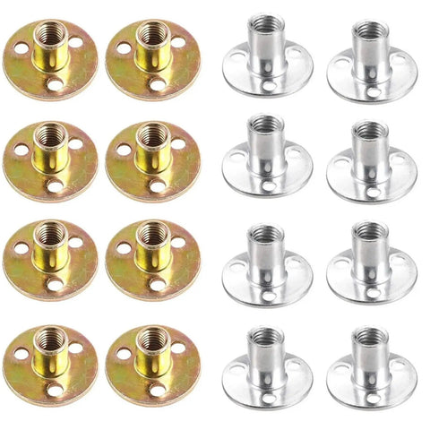 100 Pack Carbon Steel Galvanized Tee Nuts T Nuts Fasteners For Furniture Frames M8 Thin Low Profile Iron Plate Nuts With Pre Drilled Holes Easy Mount For Wood Particleboard And Metal Tough As Nails silver and gold nuts