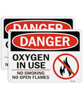 Rock Solid Oxygen In Use Safety Signs With No Smoking Warning 10X7 Inch Rust Free Aluminum Wall Placards 2 Pack on display.