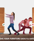 Woman effortlessly moving cabinet using heavy duty four point seven inch square furniture sliders pack of 8 for carpet