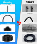 Comparison of 100Ft 360 Degree Adjustable Garden Irrigation System with competing product, highlighting features and material differences.