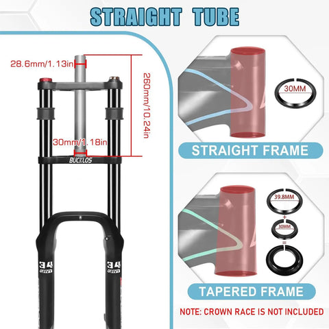 Diagram of 20 Inch Fat Tire Front Suspension Fork For Snow And Beach Mountain Bikes 180mm Travel 135mm Hub Spacing 9mm Quick Release