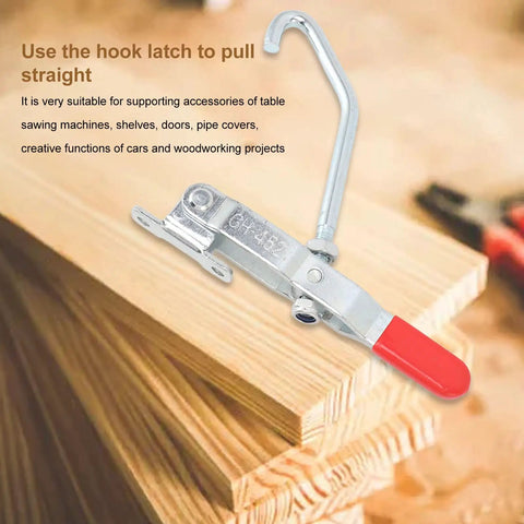 Beefy J Hook Toggle Clamp With 375LBS Holding Capacity And Adjustable Quick Release Pull Latch For Smoker Lids Woodworking Doors Gates Cases And Trunks Table Saw Stand Attachments on wood board
