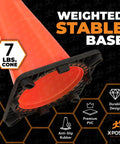 Underside view of Heavy Duty 28 Inch Orange Traffic Cones With 6 Inch Collar, 4 Pack showing weighted and stable base, 7 lbs.