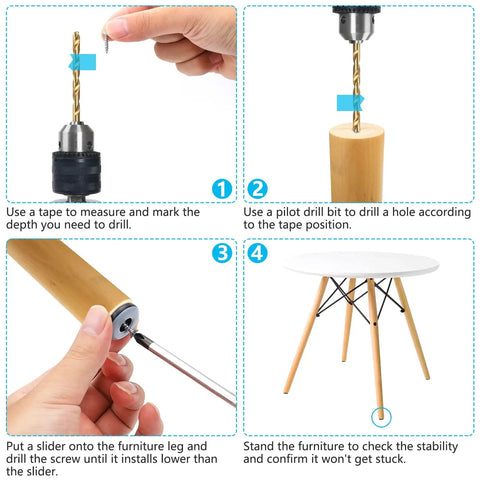 Step-by-step installation of Screw On Chair Gliders 1 Inch PTFE Teflon Floor Protectors For Hardwood And Carpet Durable Furniture Leg Slides